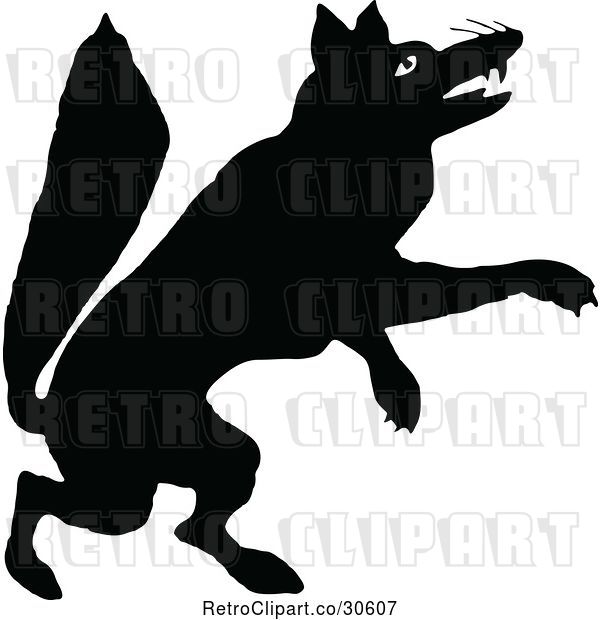 Vector Clip Art of Retro Silhouetted Fox Jumping