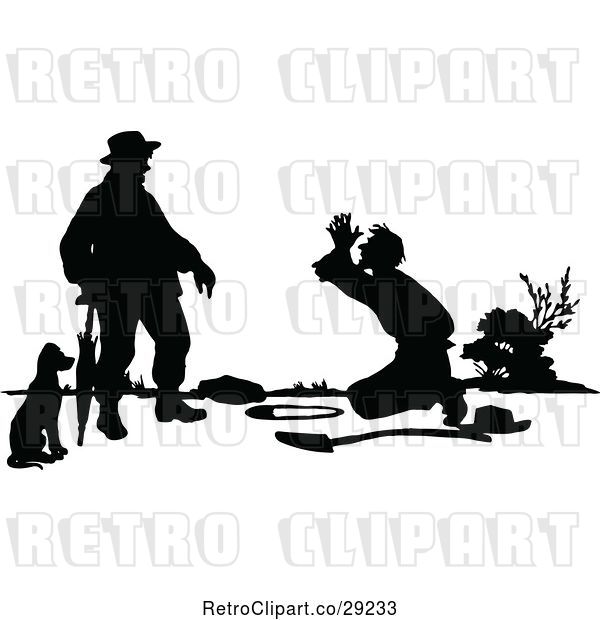 Vector Clip Art of Retro Silhouetted Guy Pleading
