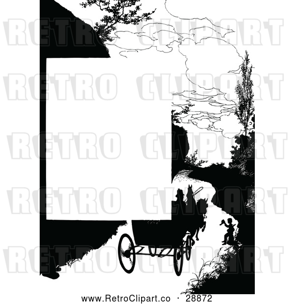 Vector Clip Art of Retro Silhouetted Horse Drawn Cart Page Border