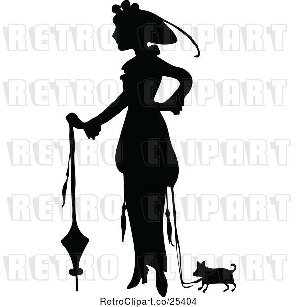 Vector Clip Art of Retro Silhouetted Lady and Dog