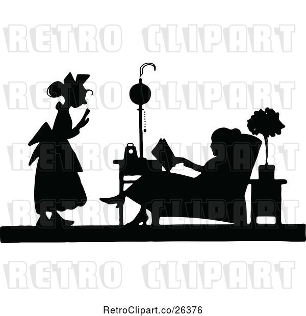 Vector Clip Art of Retro Silhouetted Lady and Maid