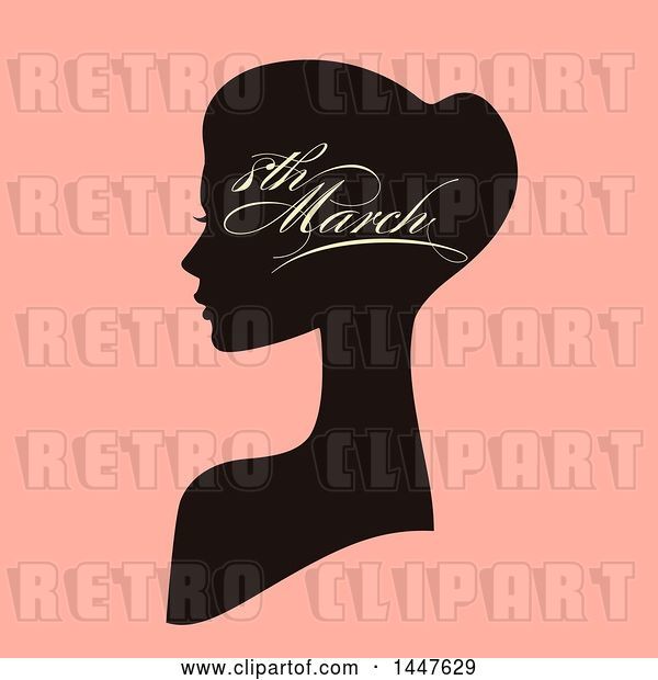 Vector Clip Art of Retro Silhouetted Lady with 8th March Text for International Womens Day on Pink