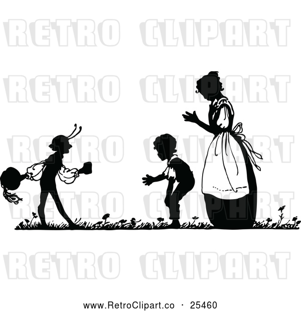 Vector Clip Art of Retro Silhouetted Mother and Boys