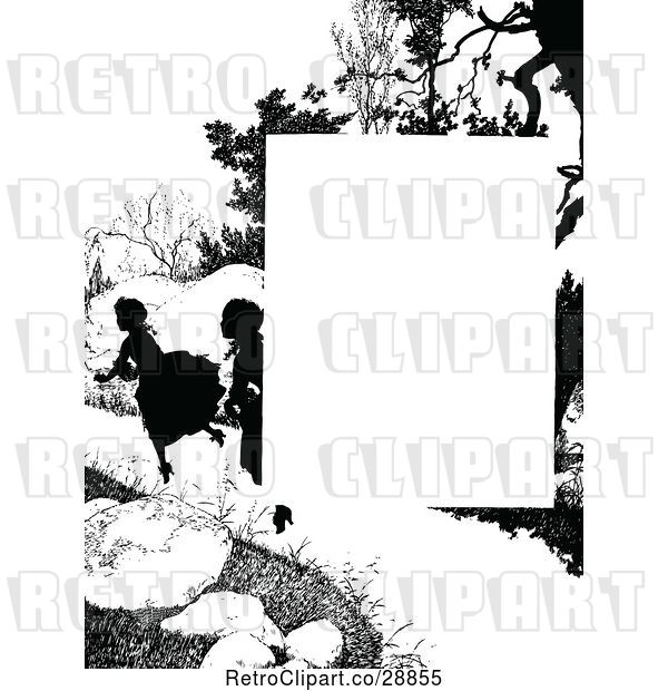Vector Clip Art of Retro Silhouetted Path and KChildren Page Border
