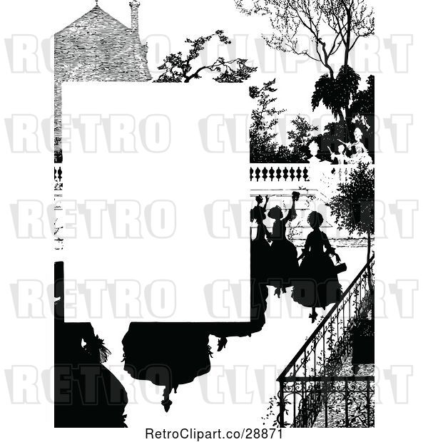 Vector Clip Art of Retro Silhouetted People Page Border