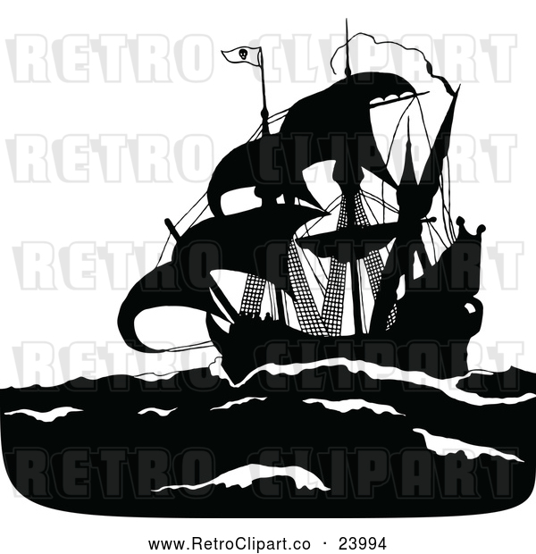 Vector Clip Art of Retro Silhouetted Pirate Ship