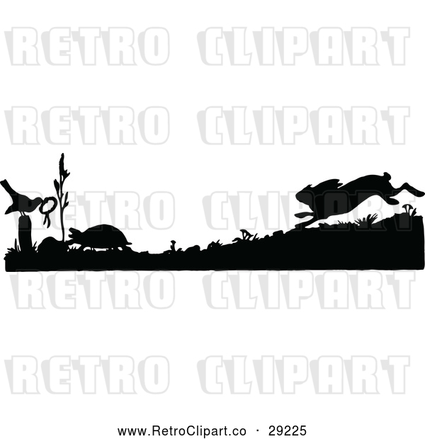 Vector Clip Art of Retro Silhouetted Racing Tortoise and Hare