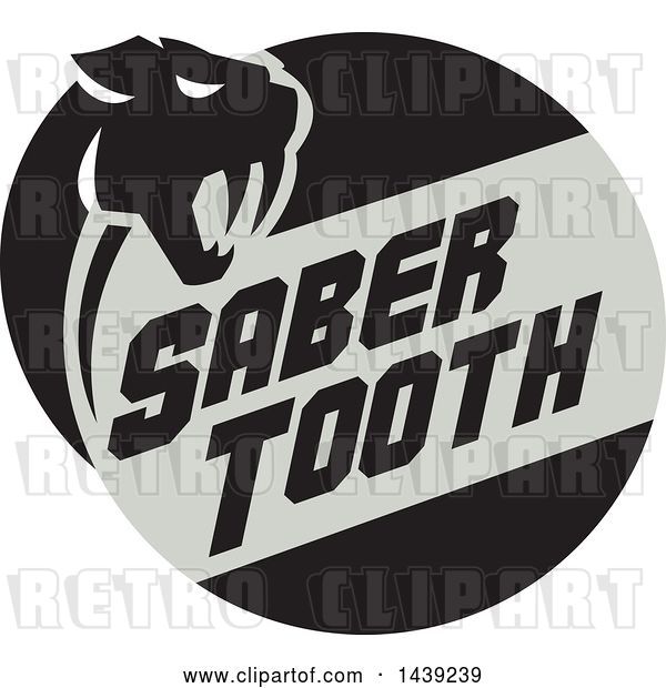 Vector Clip Art of Retro Silhouetted Saber Tooth Tiger Cat with Text in a Circle