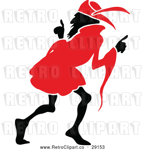 Vector Clip Art of Retro Silhouetted Sneaky Man in a Red Cloak