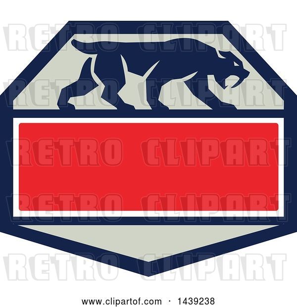 Vector Clip Art of Retro Silhouetted Walking Saber Tooth Tiger Cat in a Hexagon with Text Space