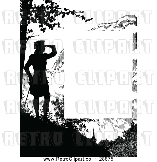 Vector Clip Art of Retro Silhouetted Woman Viewing Page Border