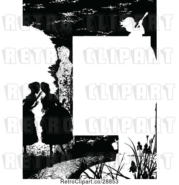 Vector Clip Art of Retro Silhouetted Women Page Border