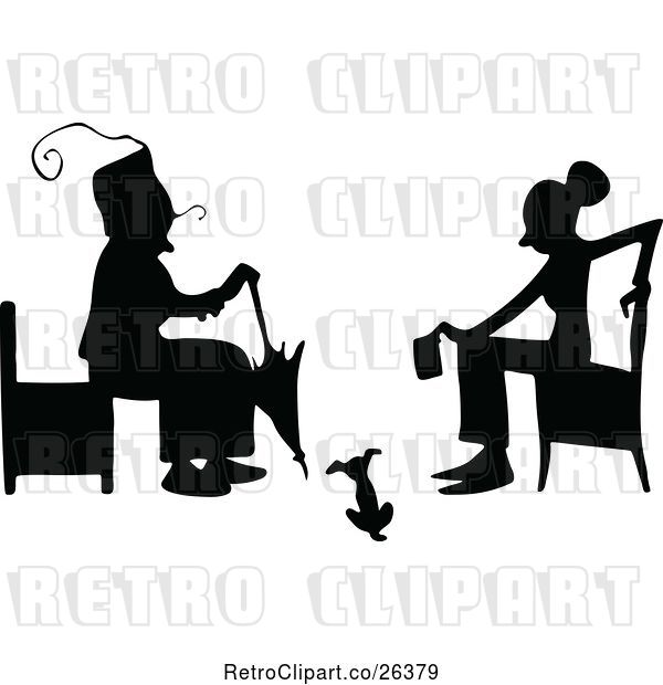 Vector Clip Art of Retro Silhouetted Women Sitting