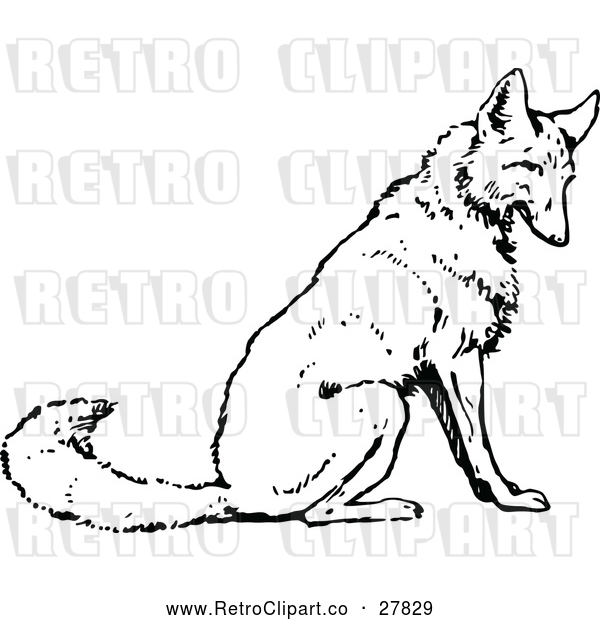 Vector Clip Art of Retro Sitting Wolf