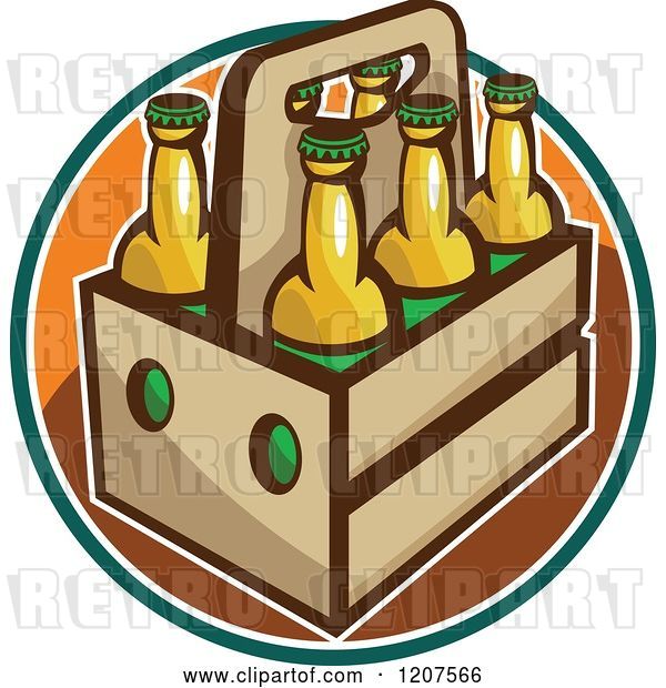 Vector Clip Art of Retro Six Pack of Beer Bottles
