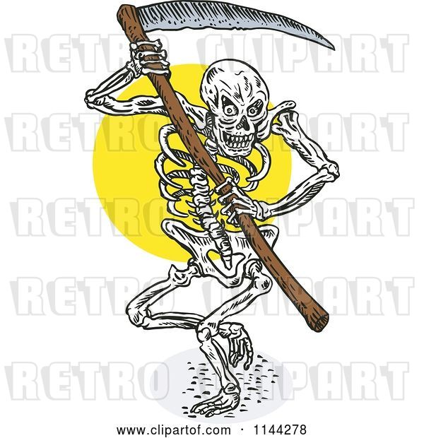 Vector Clip Art of Retro Skeleton Grim Reaper with a Scythe