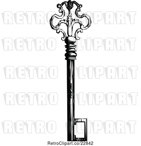 Vector Clip Art of Retro Skeleton Key 1