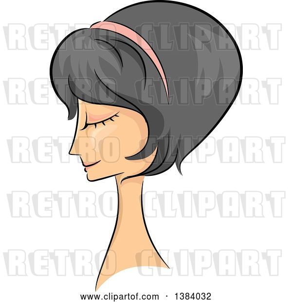 Vector Clip Art of Retro Sketched Asian Lady in Profile, with Her Hair in a Bob 50s Style
