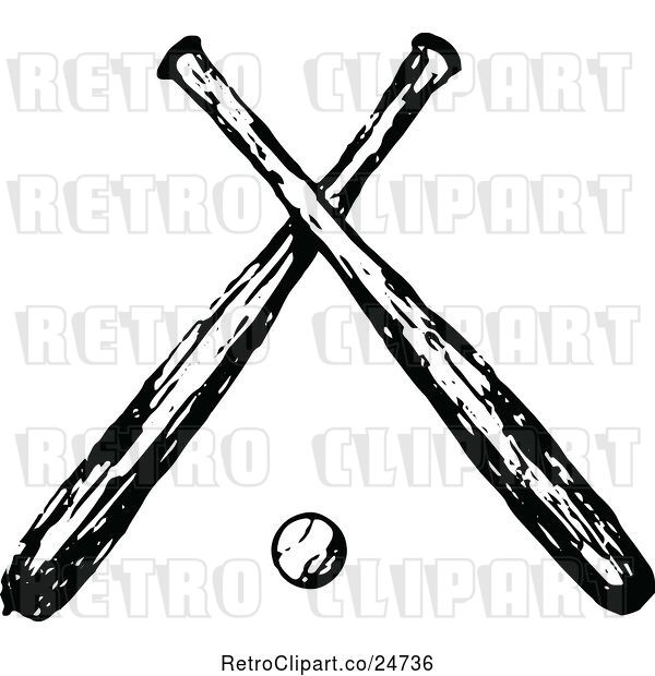 Vector Clip Art of Retro Sketched Baseball and Crossed Bats
