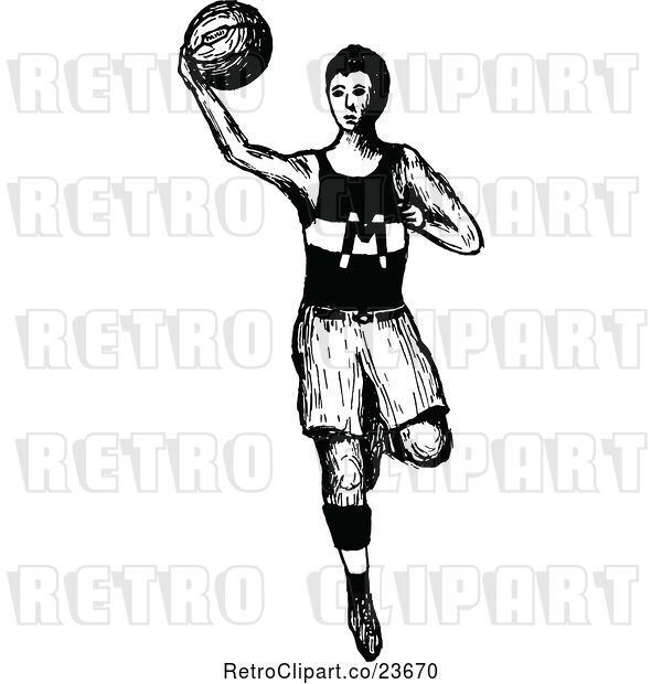 Vector Clip Art of Retro Sketched Basketball Player