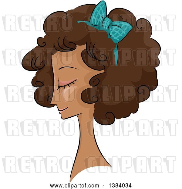 Vector Clip Art of Retro Sketched Black Lady in Profile, with Her Hair in a Curly 50s Style
