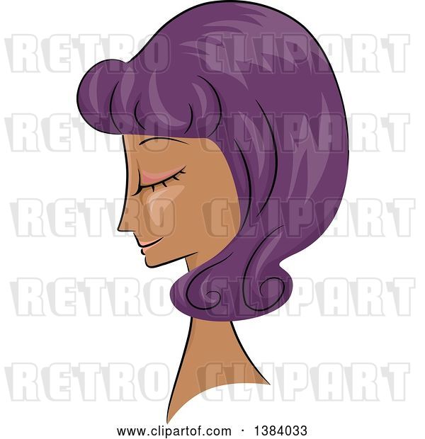 Vector Clip Art of Retro Sketched Black Lady in Profile, with Her Hair in a Purple 50s Style