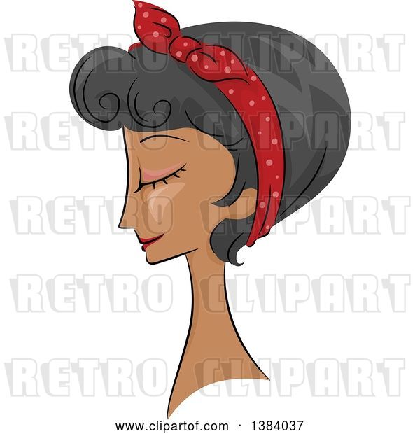Vector Clip Art of Retro Sketched Black Lady in Profile, with Her Hair in a Short 50s Style