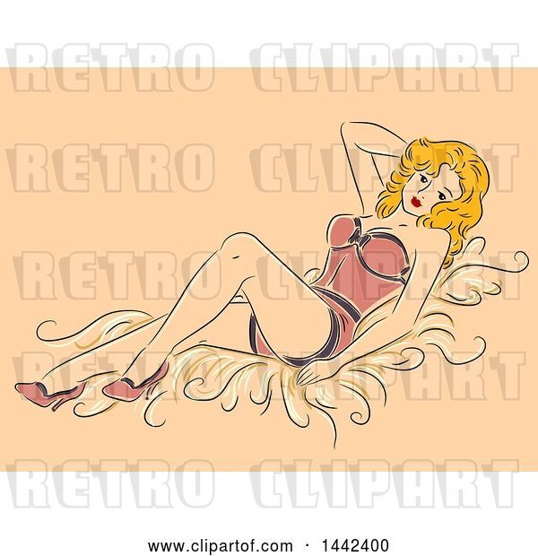 Vector Clip Art of Retro Sketched Blond Pinup Lady Posing in Lingerie