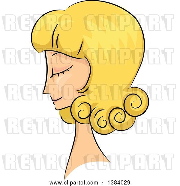 Vector Clip Art of Retro Sketched Blond White Lady in Profile, with Her Hair in a Short Curly 50s Style