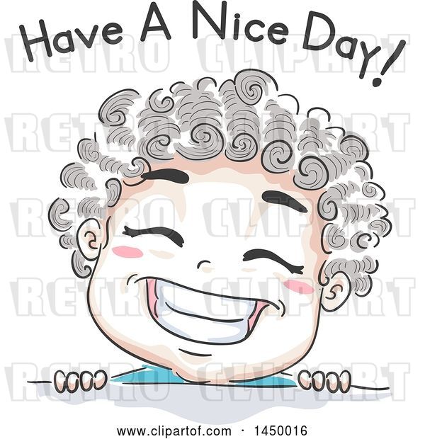 Vector Clip Art of Retro Sketched Boy Grinning Under Have a Nice Day Text