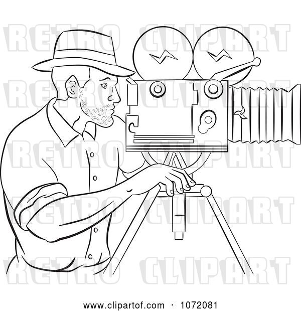 Vector Clip Art of Retro Sketched Camera Guy at Work