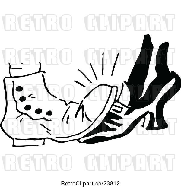 Vector Clip Art of Retro Sketched Couple Playing Footsie