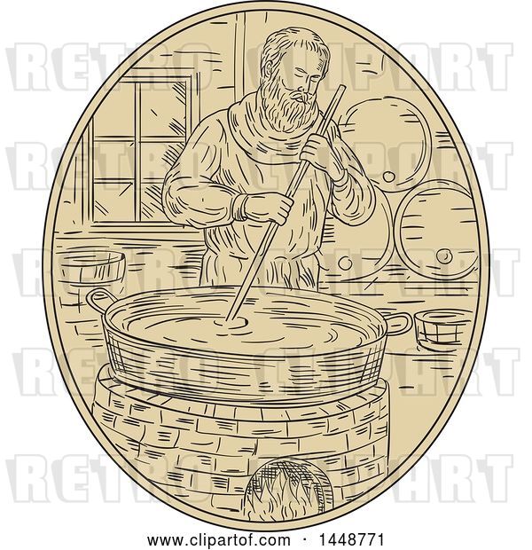 Vector Clip Art of Retro Sketched Drawing Styled Medieval Monk Brewing Beer