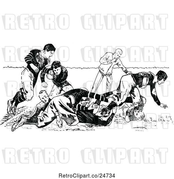 Vector Clip Art of Retro Sketched Football Players