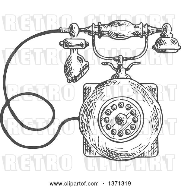 Vector Clip Art of Retro Sketched Grayscale Telephone