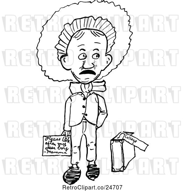 Vector Clip Art of Retro Sketched Guy Going to College