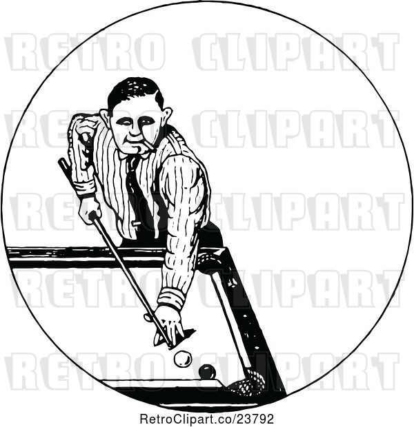 Vector Clip Art of Retro Sketched Guy Playing Pool
