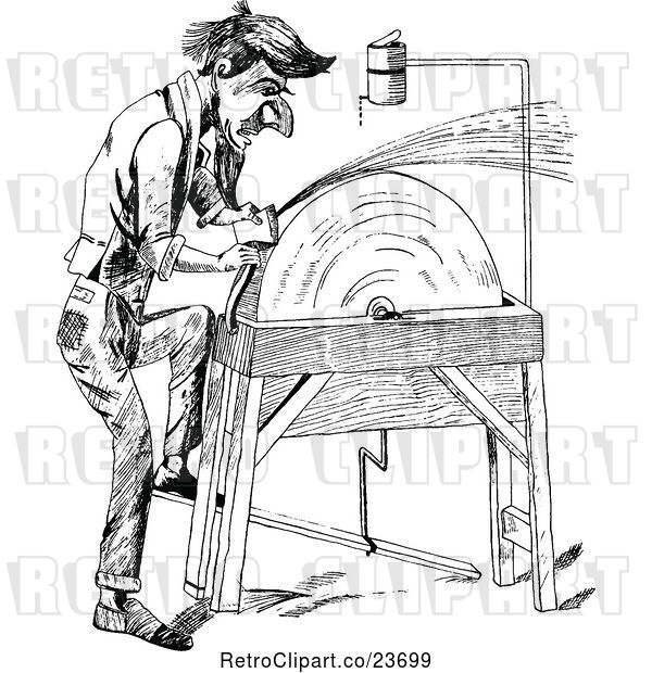 Vector Clip Art of Retro Sketched Guy Sharpening an Axe