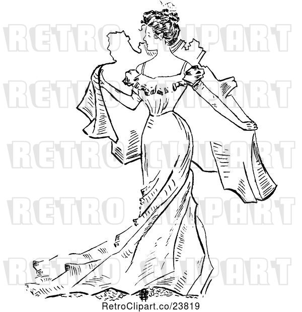 Vector Clip Art of Retro Sketched Lady Holding a Map Behind Her
