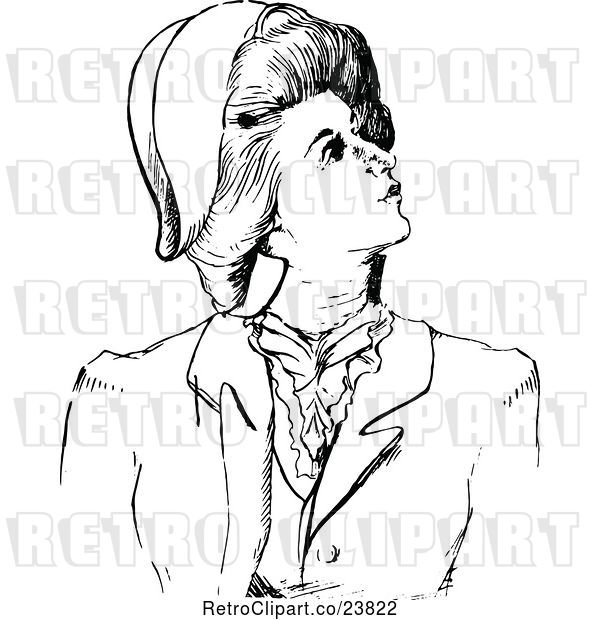 Vector Clip Art of Retro Sketched Lady Looking up to the Side
