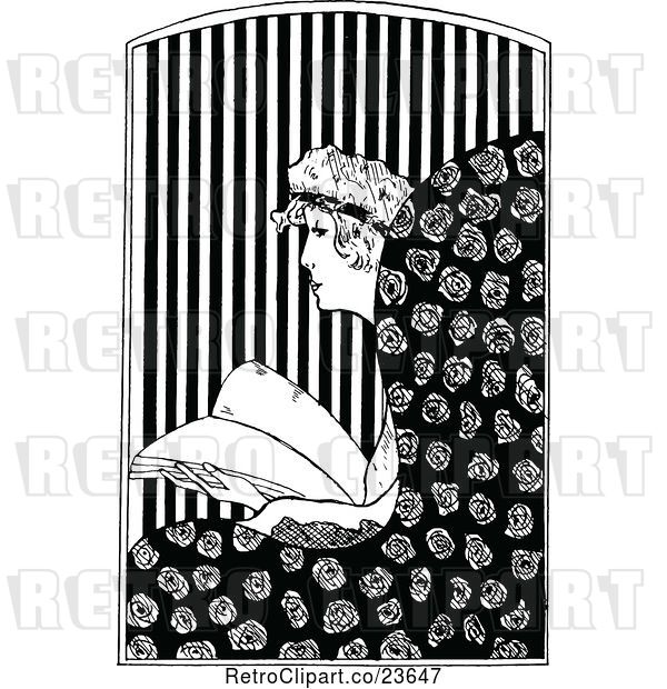 Vector Clip Art of Retro Sketched Lady Reading in a Chair