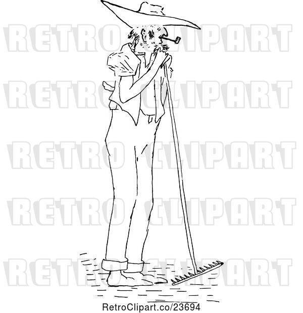 Vector Clip Art of Retro Sketched Male Farmer Smoking a Pipe