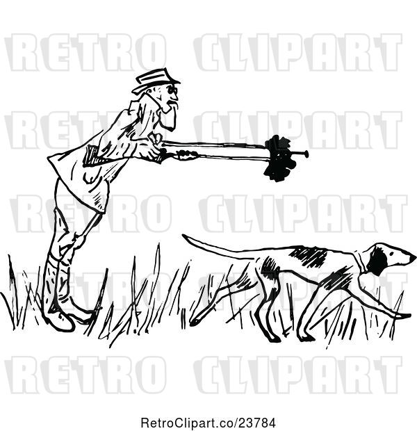 Vector Clip Art of Retro Sketched Male Hunter and Dog