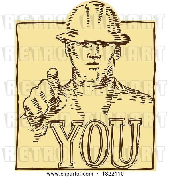 Vector Clip Art of Retro Sketched or Engraved Construction Worker Pointing over You Text