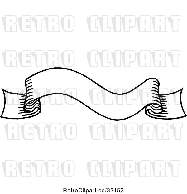 Vector Clip Art of Retro Sketched or Etched Styled Scroll Banner