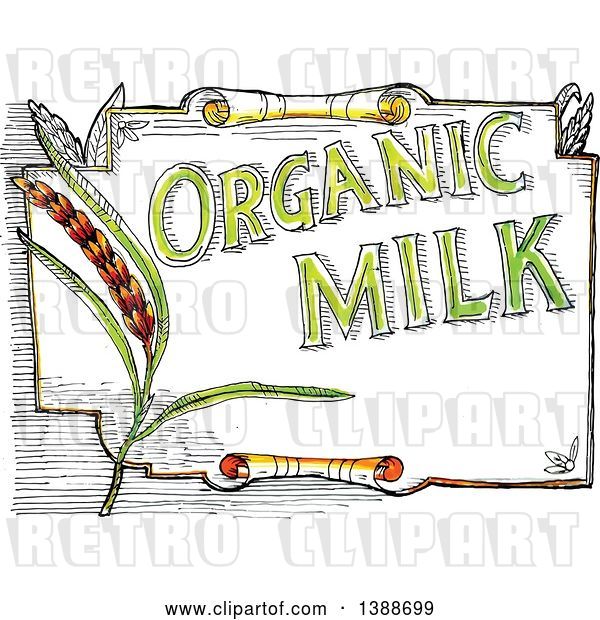 Vector Clip Art of Retro Sketched Organic Milk Label