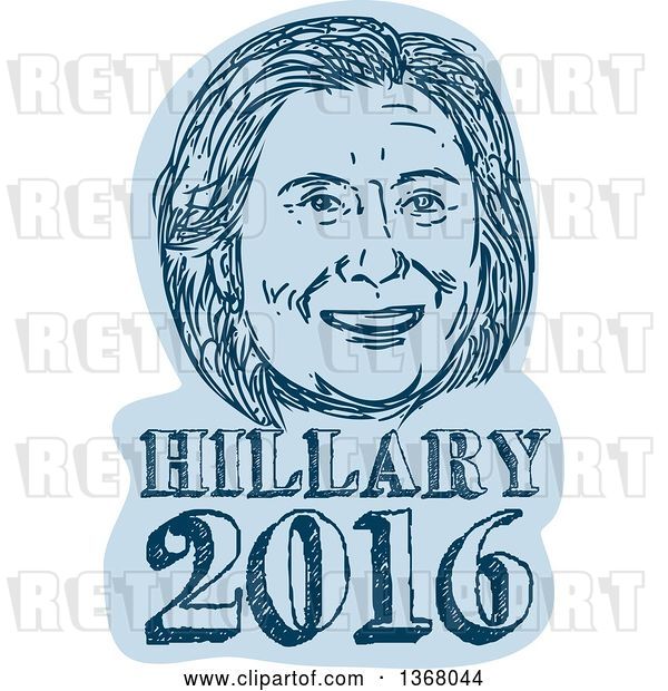 Vector Clip Art of Retro Sketched Portrait of Hillary Clinton over Text