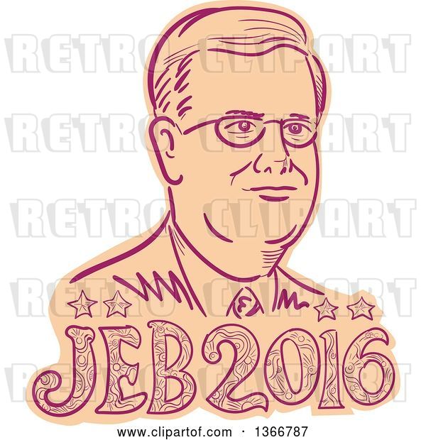 Vector Clip Art of Retro Sketched Portrait of Jeb Bush with Text