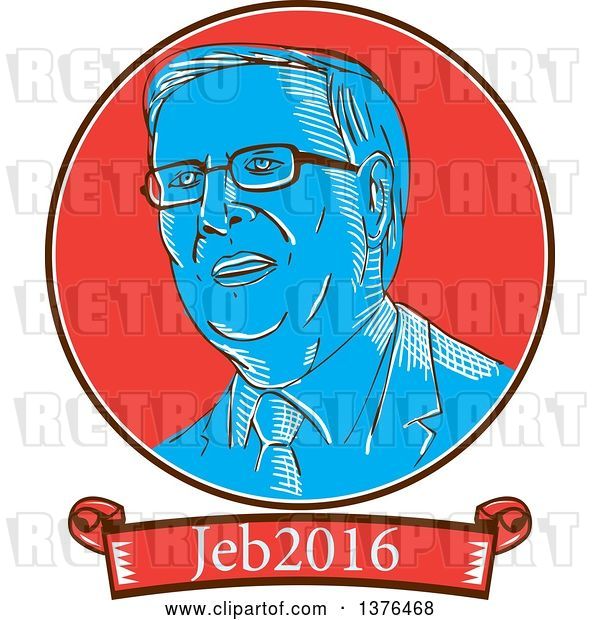 Vector Clip Art of Retro Sketched Portrait of Jeb Bush with Text