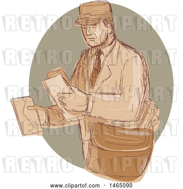 Vector Clip Art of Retro Sketched Post Guy Delivering Mail